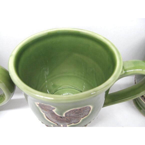 Cracker Barrel Elegant Rooster Green 4"  Mugs  Set Of 3 - Picture 5 of 9